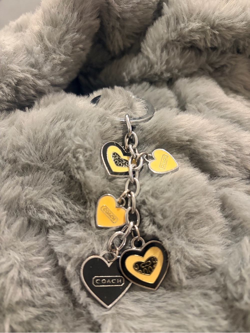 COACH Yellow and Black Heart Charm Key Ring
